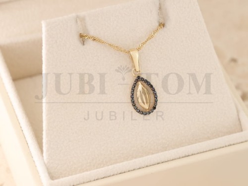 Złota zawieszka Migdał z  czarnymi cyrkoniami p.585