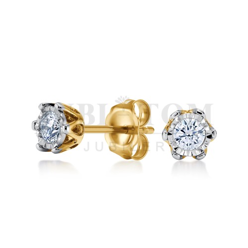 Złote kolczyki na sztyft z diamentami 0,22 ct – próba 585