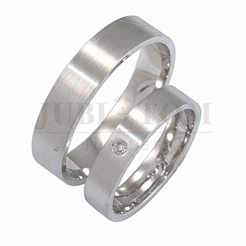 Obrączki płaskie białe złoto z brylantem