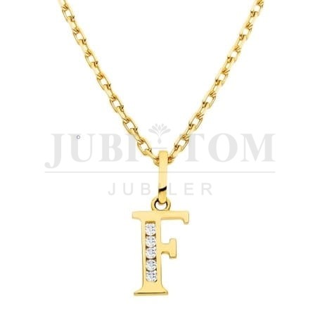 Złota zawieszka litera F z cyrkoniami