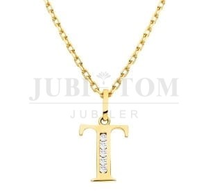 Złota zawieszka litera T z cyrkoniami