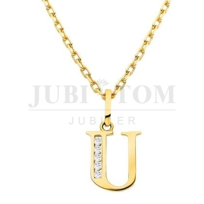 Złota zawieszka litera U z cyrkoniami