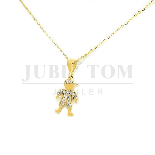 Złoty wisiorek chłopiec z cyrkoniami